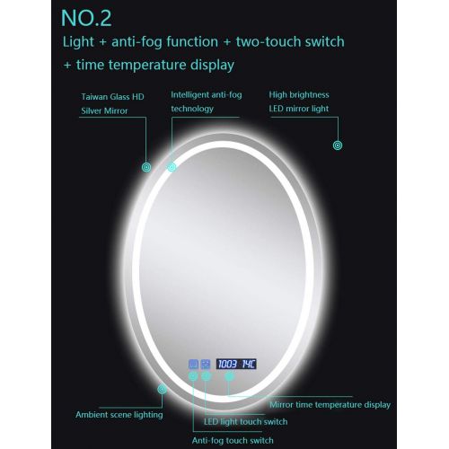  Wysm Smart LED Bathroom Mirror Bathroom Oval Bathroom Mirror Wall Mounted Bathroom Toilet Mirror...