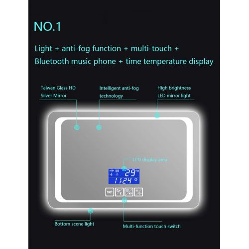  Wysm Smart LED Bathroom Mirror Bathroom Rectangle Bathroom Mirror Wall Mount Bathroom Mirror Bluetooth...