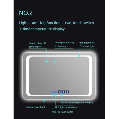  Wysm Smart LED Bathroom Mirror Bathroom Rectangle Bathroom Mirror Wall Mounted Bathroom Toilet Mirror...