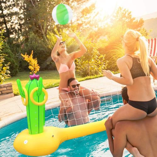  X XBEN Inflatable Pool Volleyball Game with Ring Toss, Pool Float Set with Ball, Volleyball Net, Water Pool Game Adults Family & Swimming, Summer Floaties, Volleyball Court (Yellow