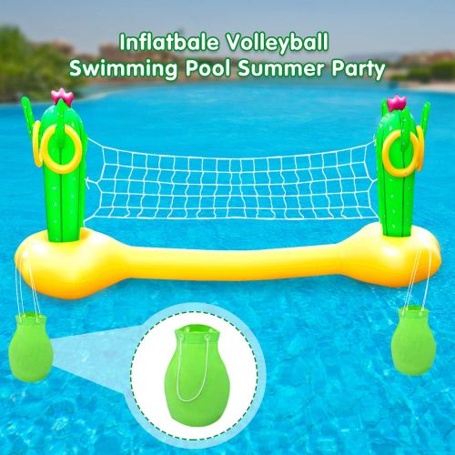  X XBEN Inflatable Pool Volleyball Game with Ring Toss, Pool Float Set with Ball, Volleyball Net, Water Pool Game Adults Family & Swimming, Summer Floaties, Volleyball Court (Yellow