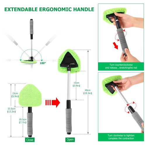  X XINDELL XINDELL Windshield Cleaner Window Windshield Cleaning Tool with Extendable Handle and Washable Reusable Microfiber Cloth Auto Interior Exterior Glass Wiper Car Glass Cleaner Kit (E