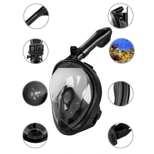  X-Lounger Snorkeling Mask Full Face Foldable Easy Breathe Anti-UV Ear Pressure Balance Design 180 Panoramic View Double Anti-fog Anti-leak Detachable Camera Mount Earplugs Clear PVC Bag Snor