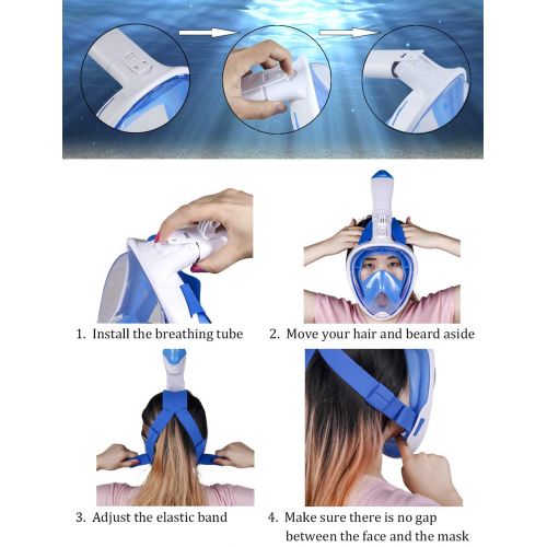  X-Lounger Snorkeling Mask Full Face Foldable Easy Breathe Anti-UV Ear Pressure Balance Design 180 Panoramic View Double Anti-fog Anti-leak Detachable Camera Mount Earplugs Clear PVC Bag Snor