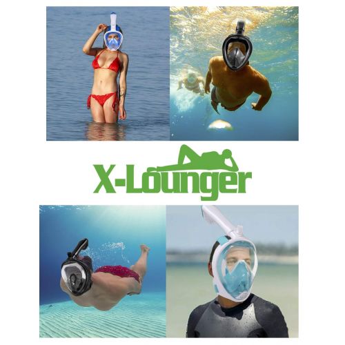  X-Lounger Snorkeling Mask Full Face Foldable Easy Breathe Anti-UV Ear Pressure Balance Design 180 Panoramic View Double Anti-fog Anti-leak Detachable Camera Mount Earplugs Clear PVC Bag Snor