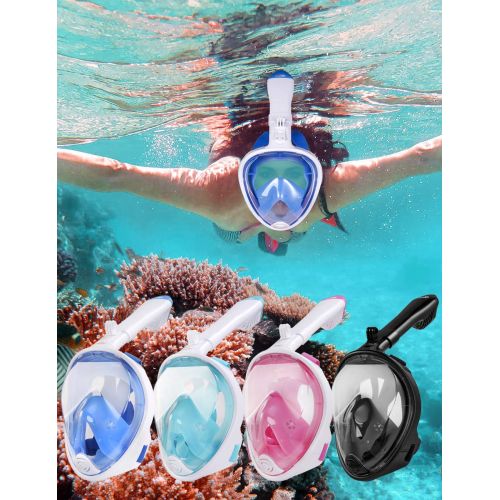  X-Lounger Snorkeling Mask Full Face Foldable Easy Breathe Anti-UV Ear Pressure Balance Design 180 Panoramic View Double Anti-fog Anti-leak Detachable Camera Mount Earplugs Clear PVC Bag Snor