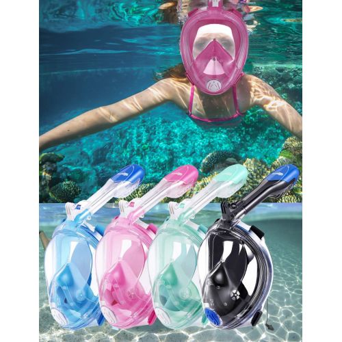  X-Lounger Snorkeling Mask Full Face Foldable Easy Breathe Anti-UV Ear Pressure Balance Design 180 Panoramic View Double Anti-fog Anti-leak Detachable Camera Mount Earplugs Clear PVC Bag Snor