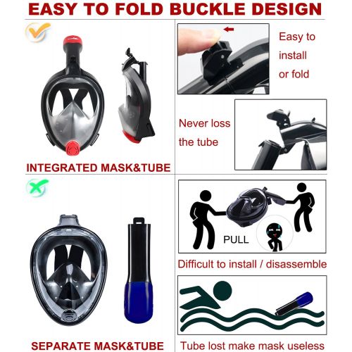  X-Lounger Snorkeling Mask Full Face Foldable Easy Breathe Anti-UV Ear Pressure Balance Design 180 Panoramic View Double Anti-fog Anti-leak Detachable Camera Mount Earplugs Clear PVC Bag Snor