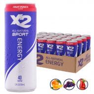 X2 All Natural Sport Hydrating Energy Drink: Great Tasting Non-Carbonated Sports Drinks with Coconut Water  9 Grams of Sugar, 40 Calories - No Artificial Ingredients - Fruit Punch