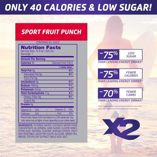  X2 All Natural Sport Hydrating Energy Drink: Great Tasting Non-Carbonated Sports Drinks with Coconut Water  9 Grams of Sugar, 40 Calories - No Artificial Ingredients - Fruit Punch