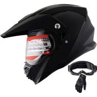 X4 ATV Motocross Dirt Bike Helmet Off Road Combo 402 Matt Black+Gloves+Goggles (M)