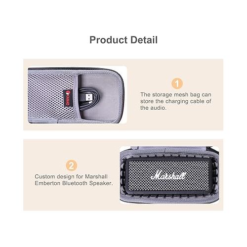 XANAD Travel Case for Marshall Emberton & Emberton II Portable Bluetooth Speaker - Carrying Organizer Storage Bag