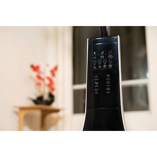  Canary Products CE134 Intelligent Misting Fan Humidifier, Oscillating Fan, Cool Mist Standing Fan, 16 Inches Tall, BlackWhite