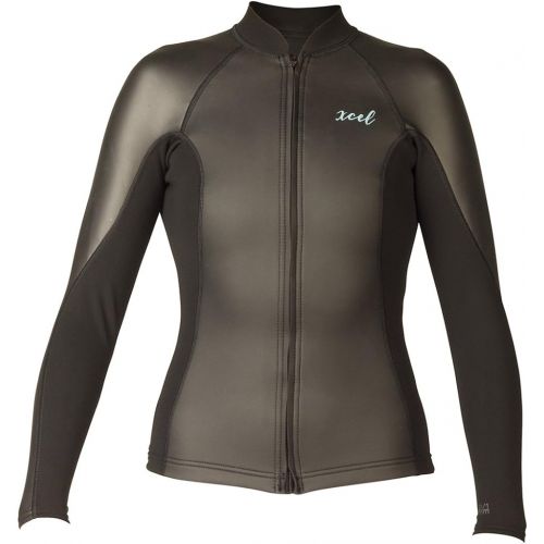  Xcel 2mm1mm Makaha Smoothskin Front Zip Long Sleeve Top, Black, Size 12