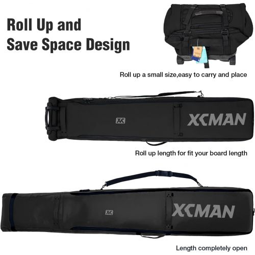  XCMAN Padded Snowboard Bag with Wheels and Lock,Road Trips and Air Plane Travel Adjustable Length 63 to 78 inch