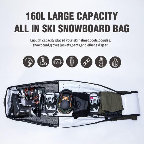  XCMAN Padded Snowboard Bag with Wheels and Lock,Road Trips and Air Plane Travel Adjustable Length 63 to 78 inch