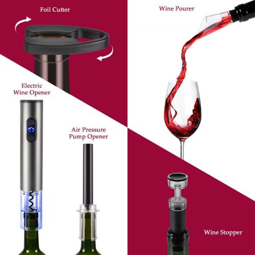  [아마존베스트]XCSOURCE 5 Pcs Electronic Automatic Wine Bottle Opener + Wine Opener Air Pressure + Foil Cutter + Wine Aerator Pourer + Wine Vacuum Stopper, Electric Corkscrew for Home, Party, No Cork Piec