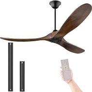 XCWIIE Modern Ceiling Fan No Light 60 Outdoor Ceiling Fans Retro Wood Ceiling Fans, 3 Balsa Wood Blades, DC Motor, for Restaurant Living Room Bedroom Inverter Silent Fan with Remote Timin