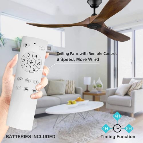  XCWIIE Modern Ceiling Fan No Light 60 Outdoor Ceiling Fans Retro Wood Ceiling Fans, 3 Balsa Wood Blades, DC Motor, for Restaurant Living Room Bedroom Inverter Silent Fan with Remote Timin