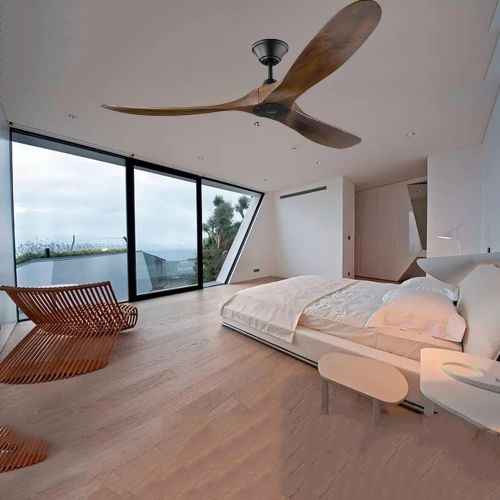  XCWIIE Modern Ceiling Fan No Light 60 Outdoor Ceiling Fans Retro Wood Ceiling Fans, 3 Balsa Wood Blades, DC Motor, for Restaurant Living Room Bedroom Inverter Silent Fan with Remote Timin