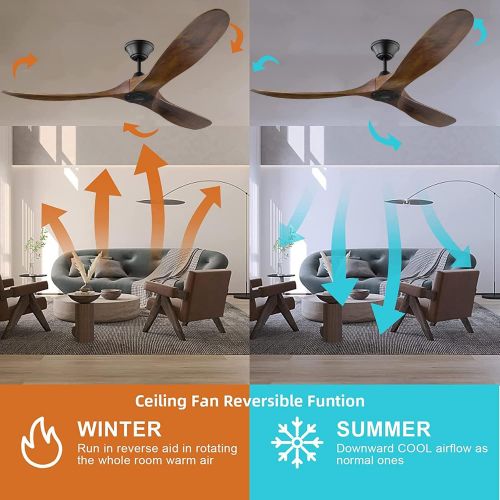  XCWIIE Modern Ceiling Fan No Light 60 Outdoor Ceiling Fans Retro Wood Ceiling Fans, 3 Balsa Wood Blades, DC Motor, for Restaurant Living Room Bedroom Inverter Silent Fan with Remote Timin