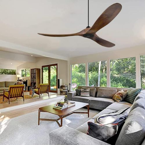  XCWIIE Modern Ceiling Fan No Light 60 Outdoor Ceiling Fans Retro Wood Ceiling Fans, 3 Balsa Wood Blades, DC Motor, for Restaurant Living Room Bedroom Inverter Silent Fan with Remote Timin