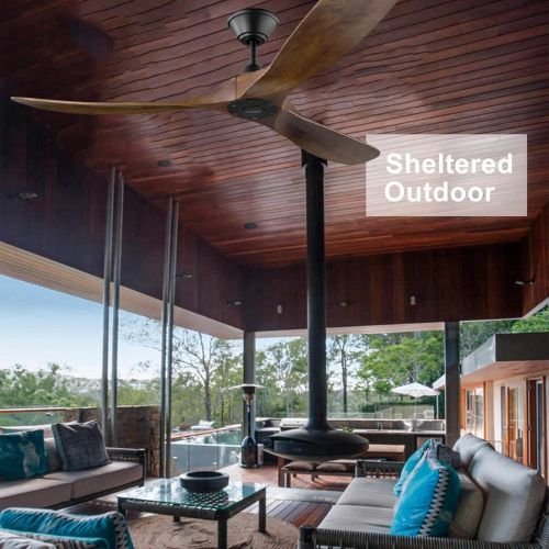  XCWIIE Modern Ceiling Fan No Light 60 Outdoor Ceiling Fans Retro Wood Ceiling Fans, 3 Balsa Wood Blades, DC Motor, for Restaurant Living Room Bedroom Inverter Silent Fan with Remote Timin