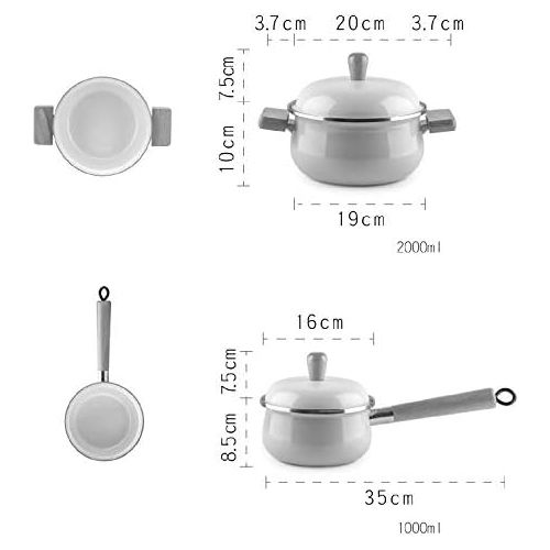  XCXDX Emaille-Topf Kleines Milchtopf-Set, Dicker Topfeintopf Mit Deckel, Babynahrungsergaenzungstopf Mit Holzgriff