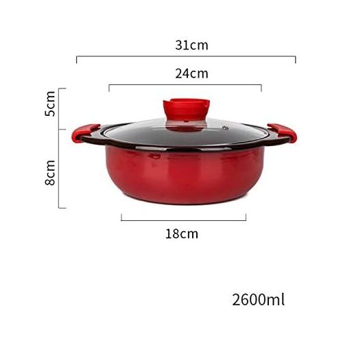  XCXDX Gusseisentopf Aus Rotem Emaille, Eingedickter Ohrgrifftopf Mit Transparentem Deckel, Auflaufform, 2.6L