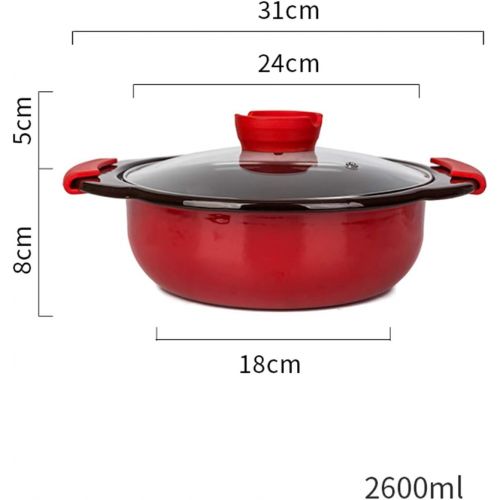  XCXDX Gusseisentopf Aus Rotem Emaille, Eingedickter Ohrgrifftopf Mit Transparentem Deckel, Auflaufform, 2.6L