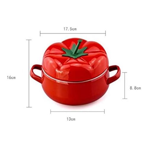  XCXDX Suesser Roter Tomaten-Emaille-Topf, 18 cm Starker Doppeltohr-Schmortopf, 2L-Milchkasserolle