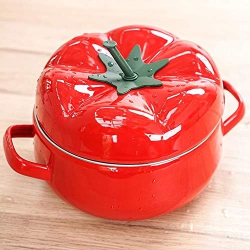  XCXDX Suesser Roter Tomaten-Emaille-Topf, 18 cm Starker Doppeltohr-Schmortopf, 2L-Milchkasserolle