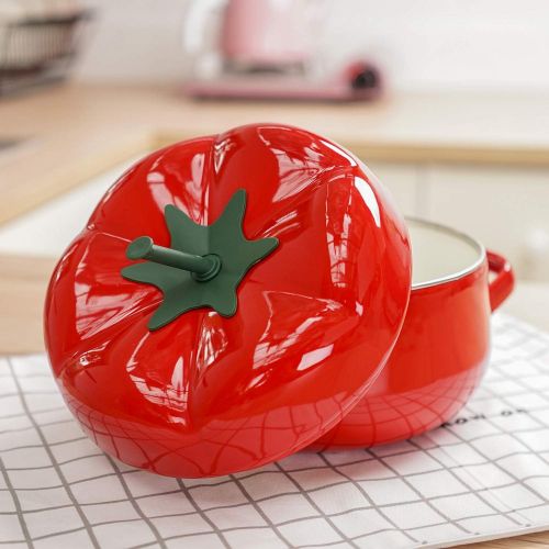  XCXDX Suesser Roter Tomaten-Emaille-Topf, 18 cm Starker Doppeltohr-Schmortopf, 2L-Milchkasserolle