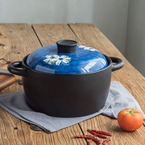  XCXDX Blau Bedruckter Keramik-Auflauf, Eintopfkochtopf Mit Anti-Verbruehungsdeckel, Chinesisches Kochgeschirr, Gesundheit Und Sicherheit, 4L