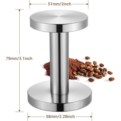  Espresso Tamper, X-Chef Coffee Tamper 51/ 58mm, 304 Stainless Steel, Dual Sided Flat Base for Barista, Dishwasher Safe