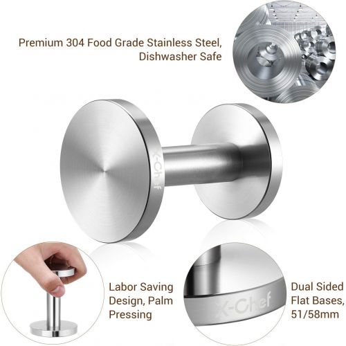  Espresso Tamper, X-Chef Coffee Tamper 51/ 58mm, 304 Stainless Steel, Dual Sided Flat Base for Barista, Dishwasher Safe