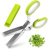 [아마존베스트]Herb Scissors, X-Chef Multipurpose 5 Blade Kitchen Herb Shears Herb Cutter with Safety Cover and Cleaning Comb for Chopping Basil Chive Parsley, Stainless Steel