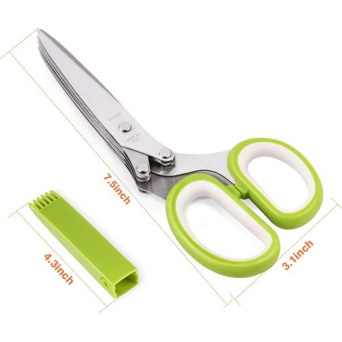  [아마존베스트]Herb Scissors, X-Chef Multipurpose 5 Blade Kitchen Herb Shears Herb Cutter with Safety Cover and Cleaning Comb for Chopping Basil Chive Parsley, Stainless Steel