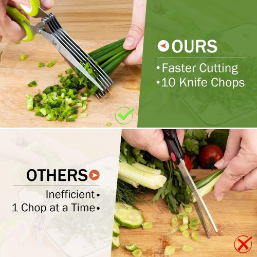  [아마존베스트]Herb Scissors, X-Chef Multipurpose 5 Blade Kitchen Herb Shears Herb Cutter with Safety Cover and Cleaning Comb for Chopping Basil Chive Parsley, Stainless Steel