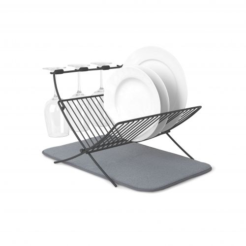  XDRY Folding Dish Rack with Absorbent Microfiber Drying Mat by Umbra - gray by Umbra
