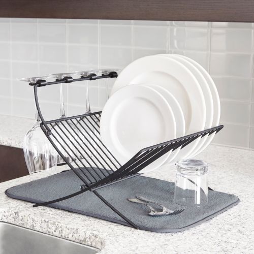  XDRY Folding Dish Rack with Absorbent Microfiber Drying Mat by Umbra - gray by Umbra