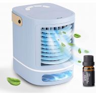 XDS Mini Portable Air Conditioner, Small Personal Air Cooler, One Free Essential Oil, USB Air Cooler Fan with Humidifier, 3 speeds, 6 Colors Night Light, 675ml Water Tank (Blue)