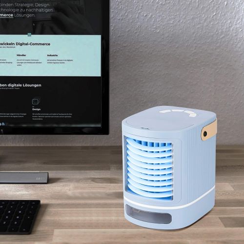  XDS Mini Portable Air Conditioner, Small Personal Air Cooler, One Free Essential Oil, USB Air Cooler Fan with Humidifier, 3 speeds, 6 Colors Night Light, 675ml Water Tank (Blue)