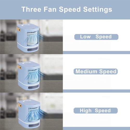  XDS Mini Portable Air Conditioner, Small Personal Air Cooler, One Free Essential Oil, USB Air Cooler Fan with Humidifier, 3 speeds, 6 Colors Night Light, 675ml Water Tank (Blue)