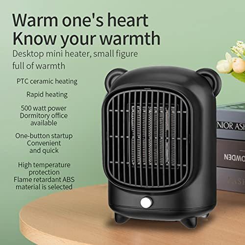  XDS 500W Tabletop Bear Heater,Small Space Heaters for Indoor Use with Safety Power Switch PTC(Black）