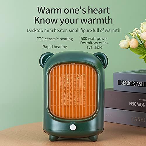  XDS 500W Tabletop Bear Heater,Small Space Heaters for Indoor Use with Safety Power Switch PTC(Green）