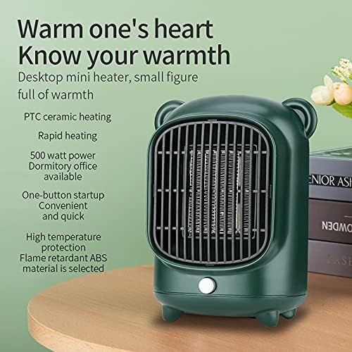  XDS 500W Tabletop Bear Heater,Small Space Heaters for Indoor Use with Safety Power Switch PTC(Green）