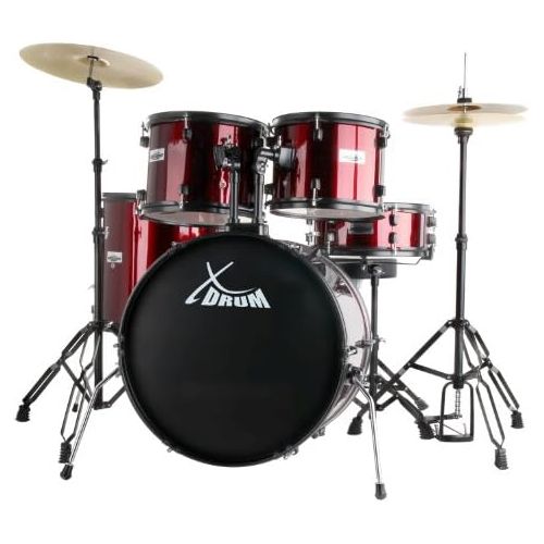  [아마존베스트]XDrum Rookie 22 Standard DrumSet Complete Set Ruby Red & incl. Drum School + DVD