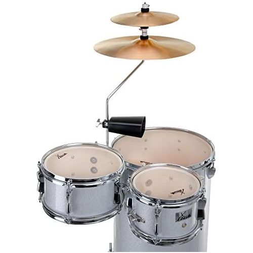  [아마존베스트]XDrum Club Cocktail Drum Set Including Cymbal Cowbell Drumsticks and Tuning Key Silver Sparkle