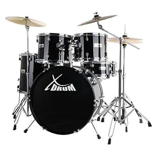  [아마존베스트]XDrum Semi 22 Standard Drumset Midnight Black SET incl. Boom Stand + Crash Cymbals